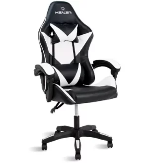 Cadeira de escritório Healer Lancer gamer preta e branca com estofado