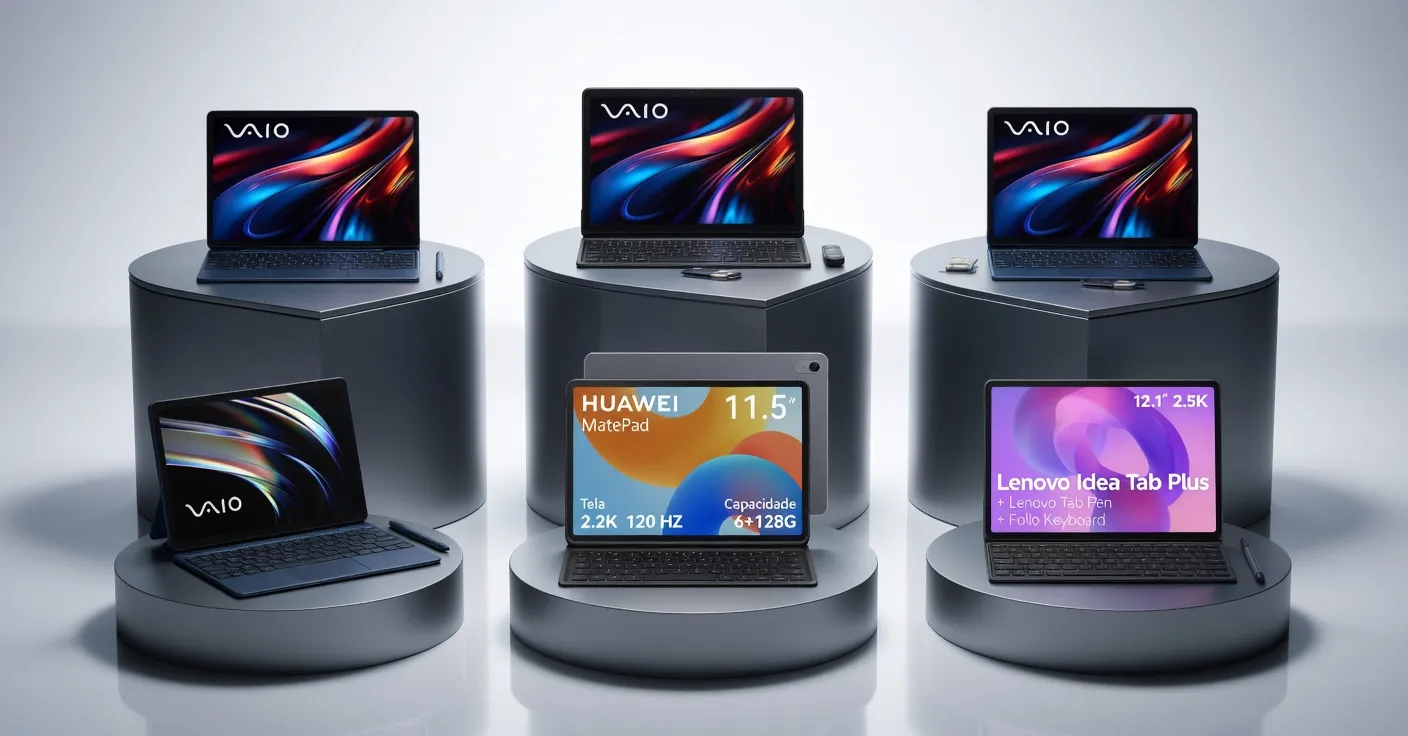 Tablet com teclado vira notebook